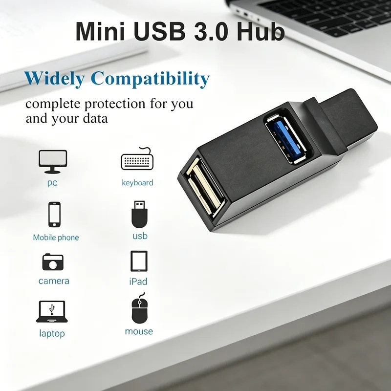 Laptop Accessories Hub - USB 3.0 2.0 หมุนได้ 3 พอร์ตฮับสปลิตเตอร์,