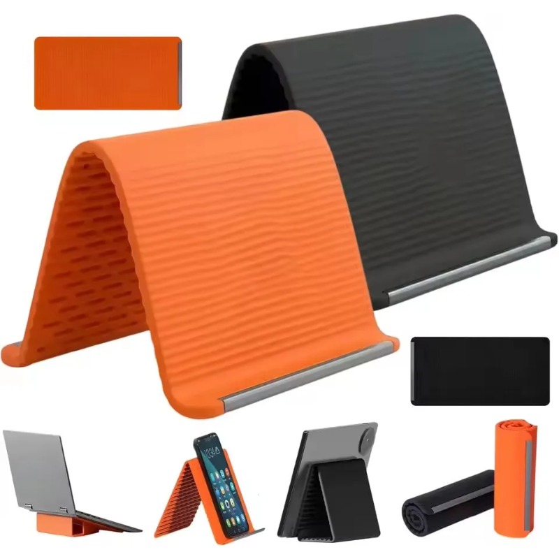 Laptop Stand Portable - ที่วางโทรศัพท์ซิลิโคนแบบพับได้ ปรับระดับได้หลายมุม พกพาสะดวก สำหรับ iPhone, iPad,