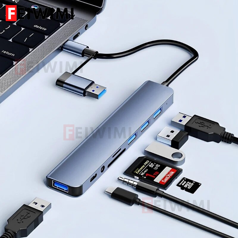 Laptop Accessories Hub - ตัวแยกพอร์ต USB C แบบ 8 in