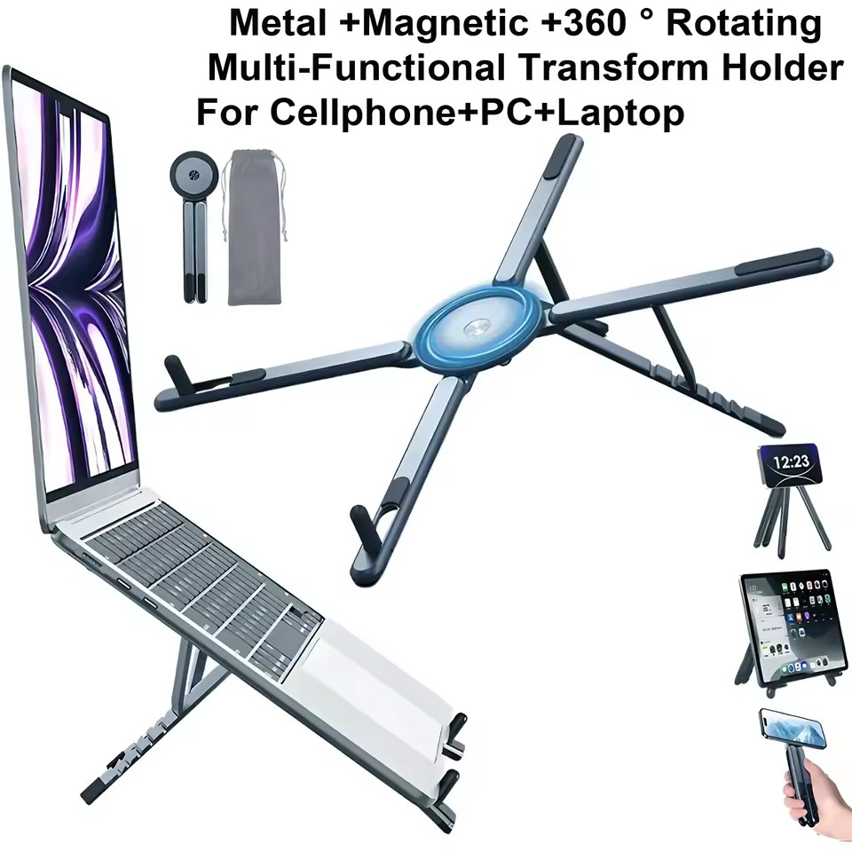 Laptop Stand Portable - ขาตั้งโทรศัพท์แบบพับได้ 3 in 1 พร้อมแม่เหล็ก ใช้เป็นไม้เซลฟี่